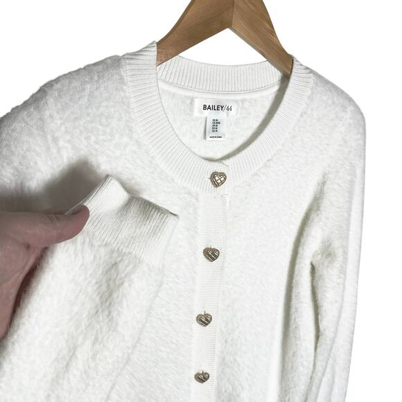 ANTHROPOLOGIE BAILEY 44 Women’s Ivory Heart Button up Cardigan medium - Picture 2 of 3